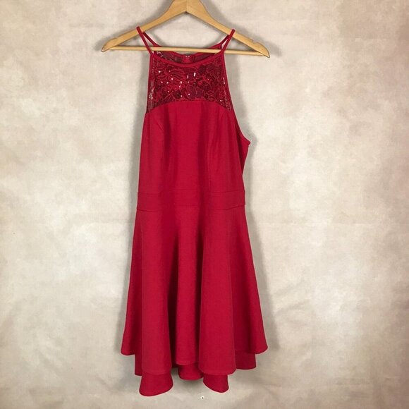 EMERALD SUNDAE Red Lace Top Fit and Flare Dress NEW Size 1X - Picture 4 of 11